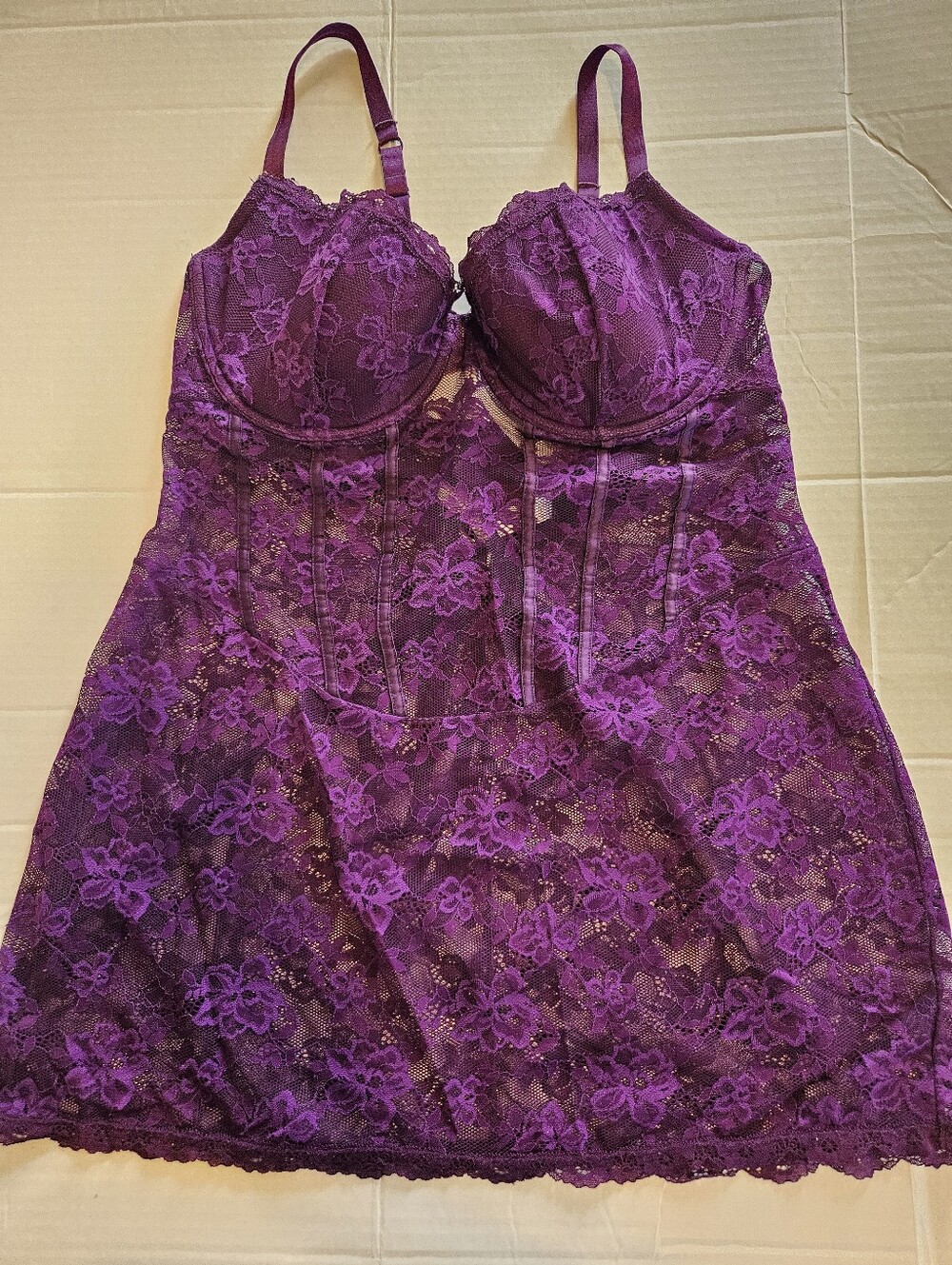 Adore 1X Purple Floral Lace Bustier Babydoll Lingerie